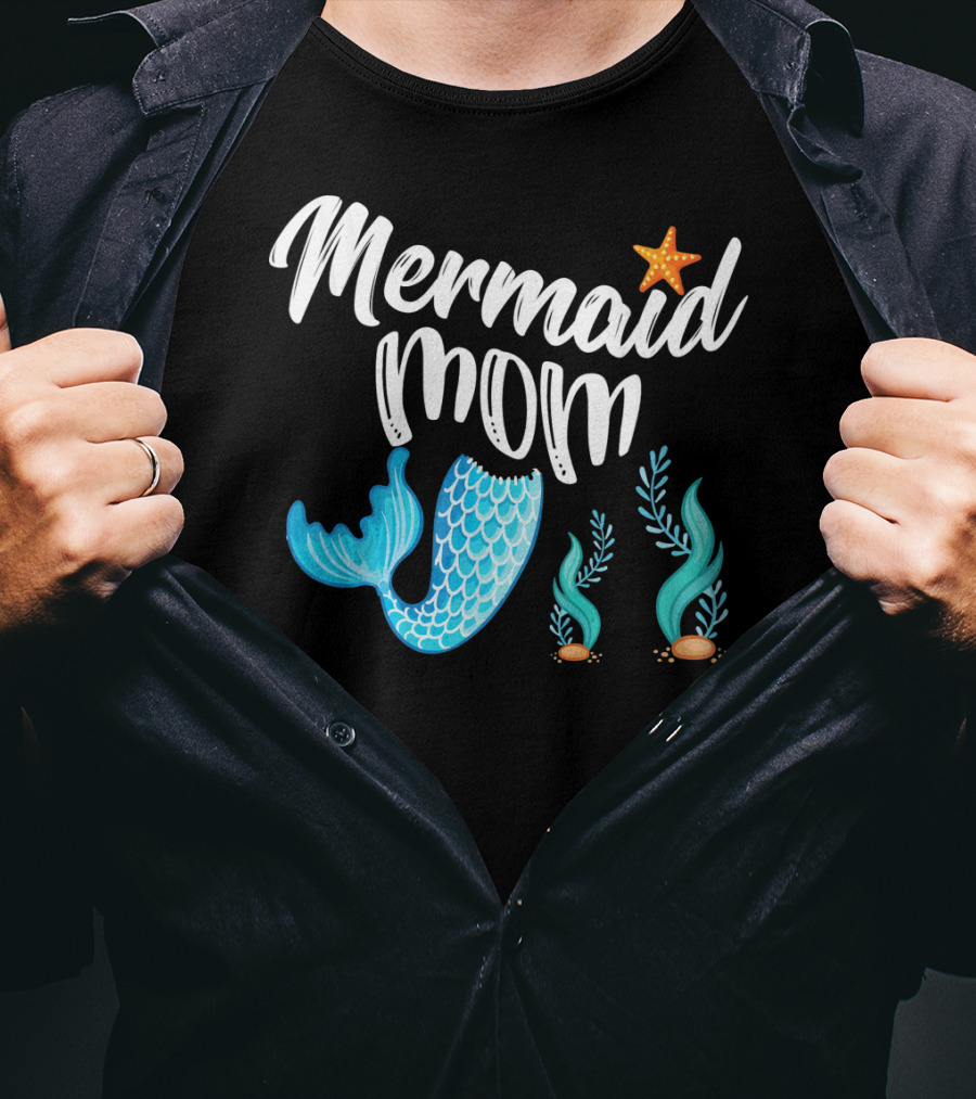 Mermaid Mom Starfish Tail Seashell Party Cute Out T-Shirt
