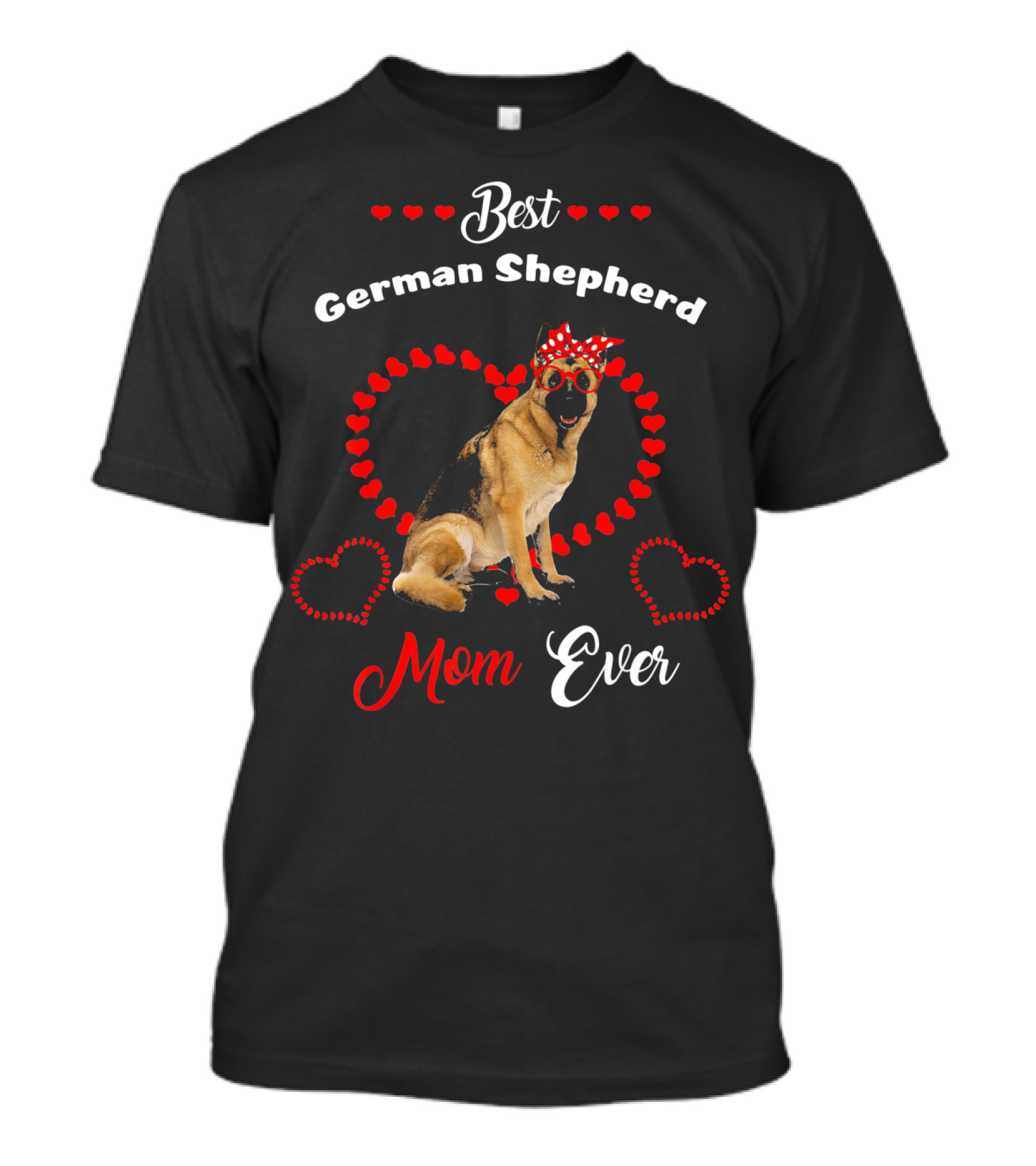 Best German Shepherd Mom Ever Hearts Red Bow Sunglasses T-Shirt
