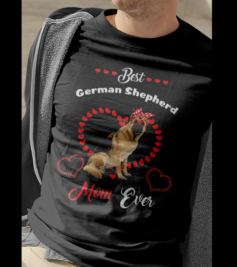 Best German Shepherd Mom Ever Hearts Red Bow Sunglasses T-Shirt