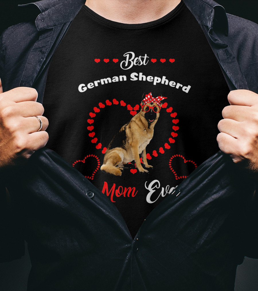 Best German Shepherd Mom Ever Hearts Red Bow Sunglasses T-Shirt