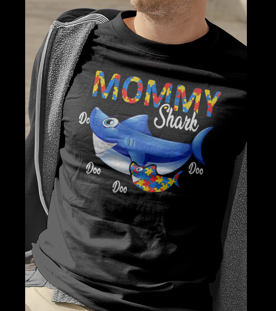 MOMMY Shark Puzzle Autism Awareness Doo Doo T-Shirt