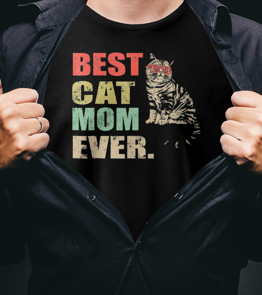 Best Cat Mom Ever Retro Cool Cat Design Matching Family T-Shirt