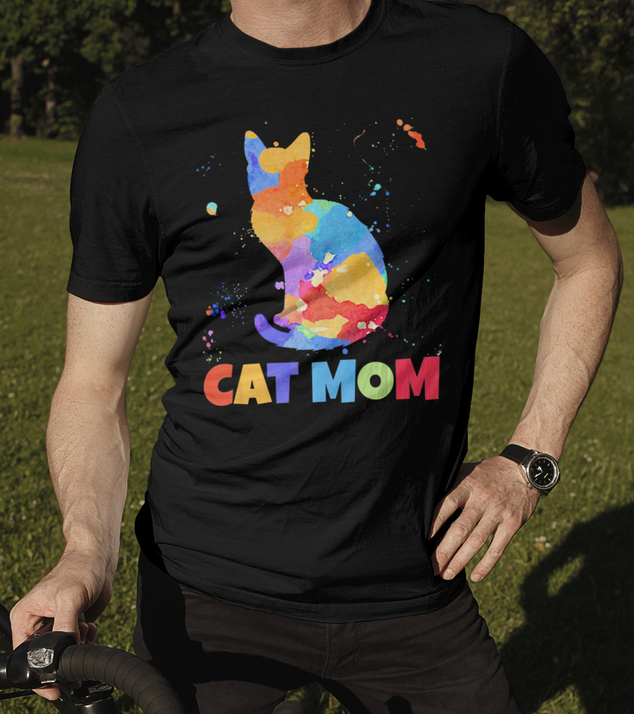 CAT MOM Colorful Watercolor Silhouette With Splash T-Shirt