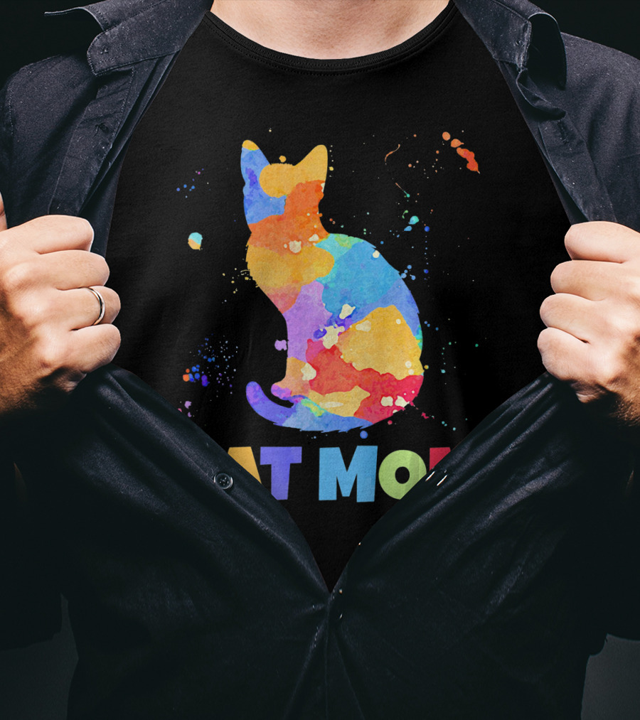 CAT MOM Colorful Watercolor Silhouette With Splash T-Shirt