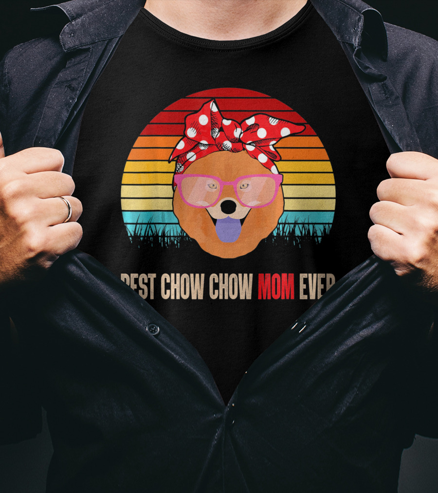 Retro Sunset Best Chow Chow Mom Ever T-Shirt