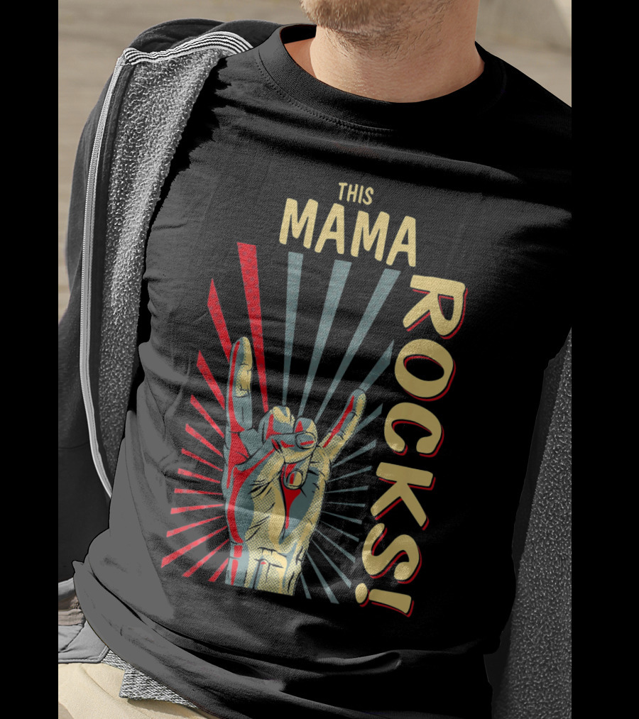This Mama Rocks Vintage Retro Hand Gesture Concert T-Shirt