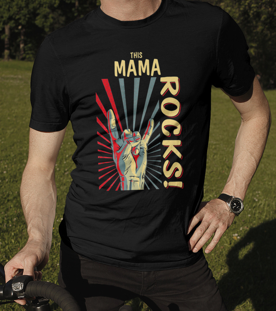 This Mama Rocks Vintage Retro Hand Gesture Concert T-Shirt