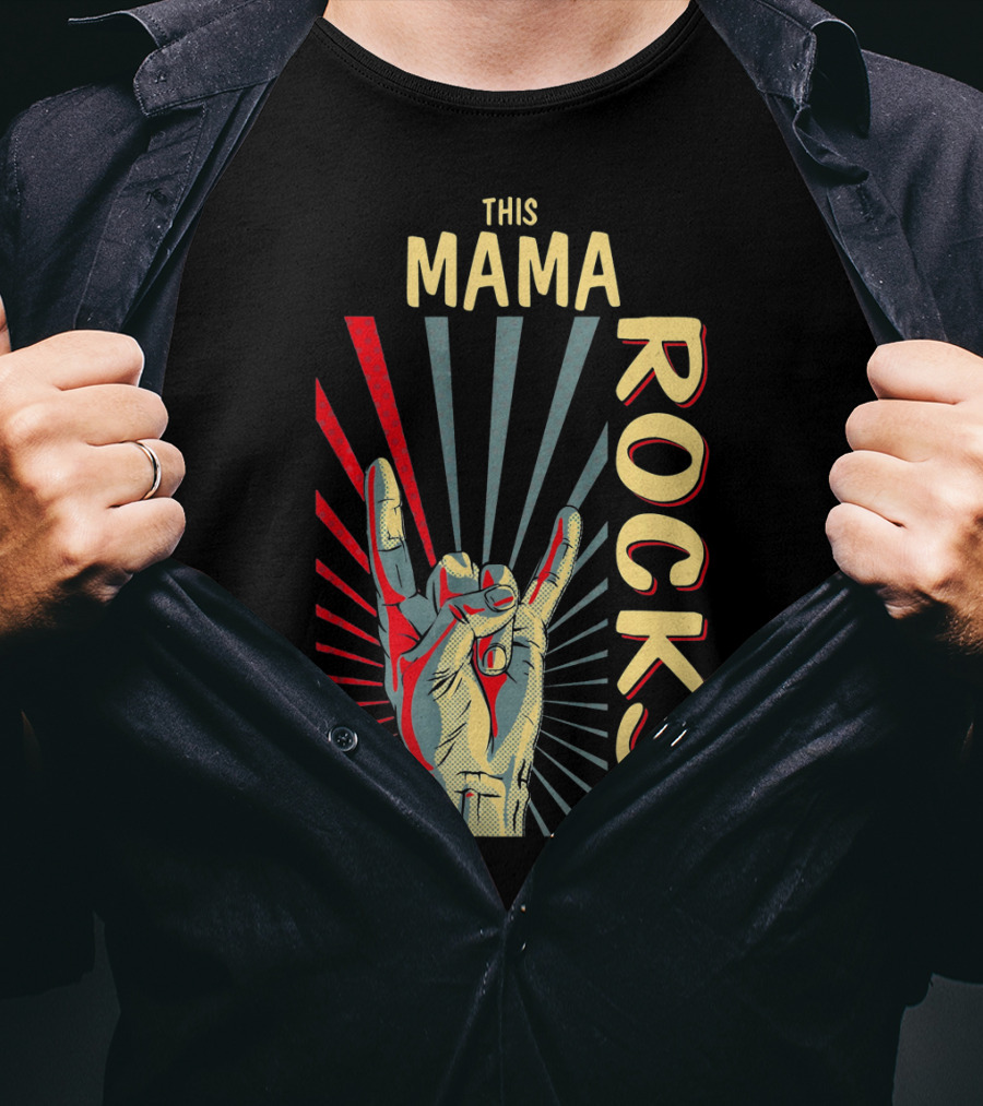 This Mama Rocks Vintage Retro Hand Gesture Concert T-Shirt