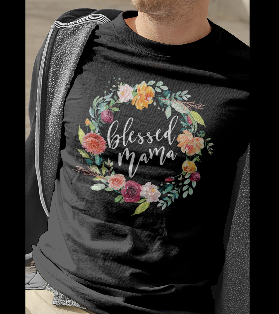 Blessed Mama Floral Wreath T-Shirt