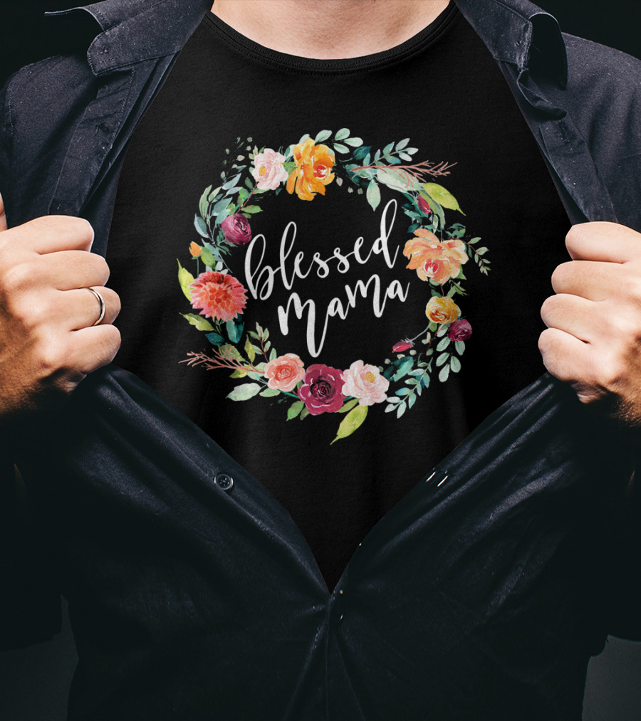 Blessed Mama Floral Wreath T-Shirt