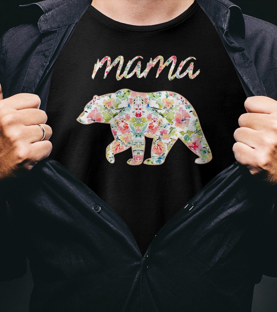 Mama Bear Floral Pattern With Colorful Flowers T-Shirt