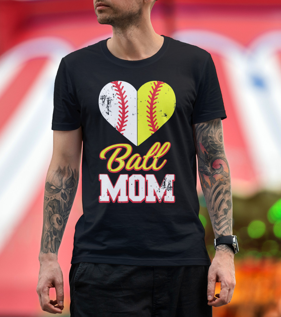 Funny Softball Mom Ball Mom Heart T-Shirt
