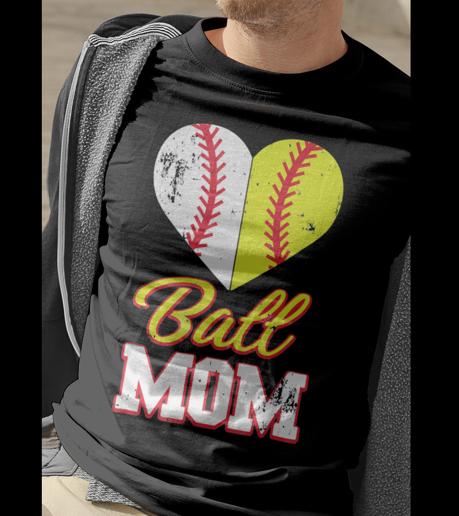 Funny Softball Mom Ball Mom Heart T-Shirt