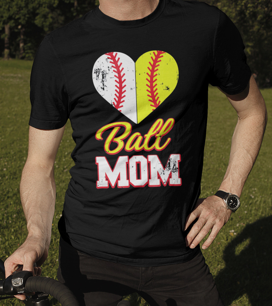 Funny Softball Mom Ball Mom Heart T-Shirt
