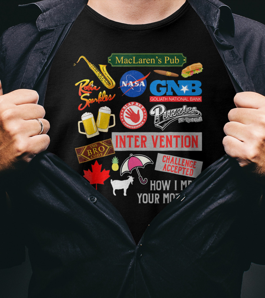 MacLaren's Pub Robin Sparkles Goliath National Bank Puzzles Intervention The Bro Code Challenge Accepted How I Met Your Mother T-Shirt