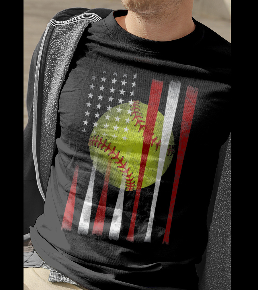 American Flag Vintage Softball Bats Stars Baseball T-Shirt