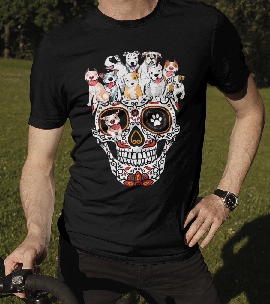 Pitbull Mom Sugar Skull Funny Canine Compilation T-Shirt