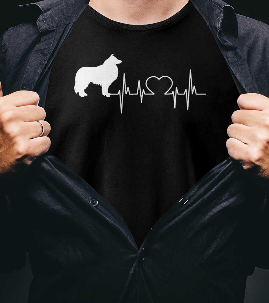 Rough Collie Dad Heartbeat With Heart Outline T-Shirt
