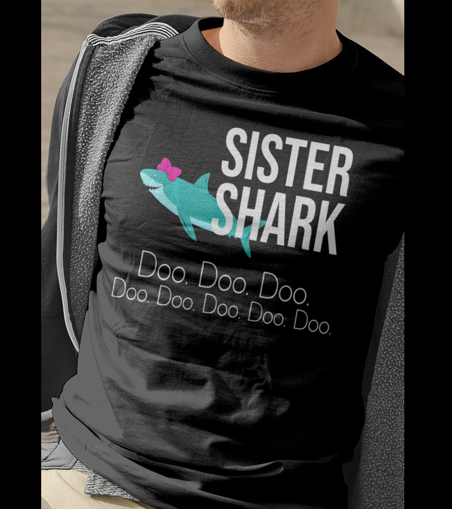 Sister Shark Doo Doo Doo Bow Pink T-Shirt