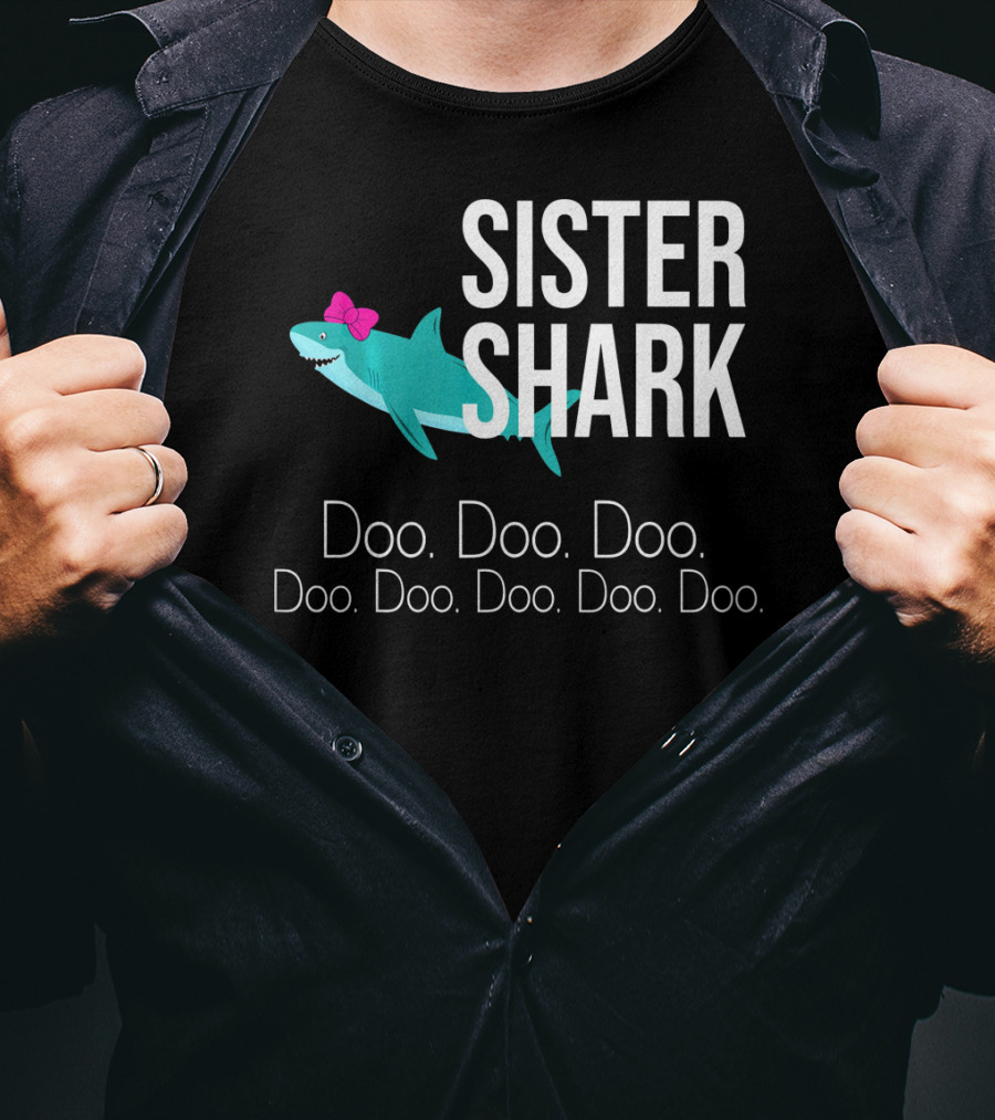 Sister Shark Doo Doo Doo Bow Pink T-Shirt