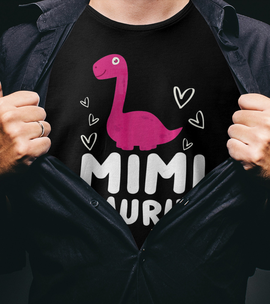 Mimisaurus Rex Mimi Saurus Din Pink Dinosaur With Hearts T-Shirt