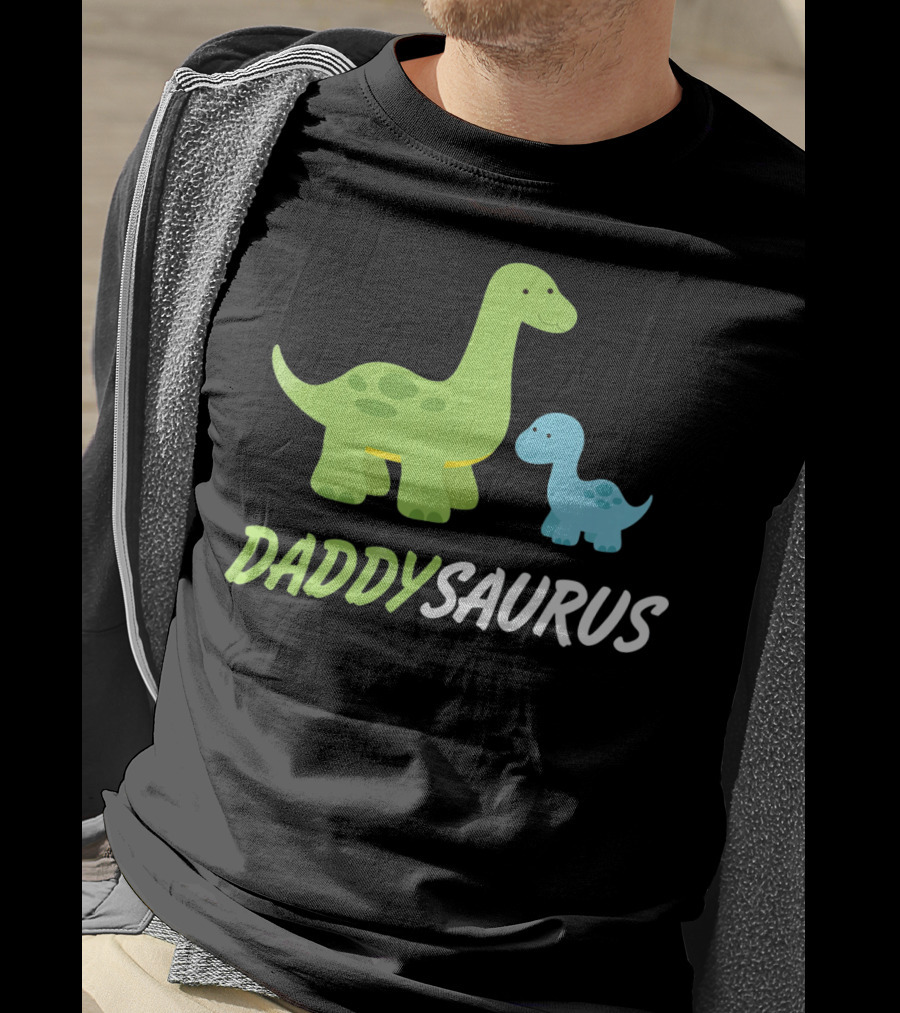 Daddysaurus Cute Sweet Daddy Family With Green Blue Dinosaurs T-Shirt