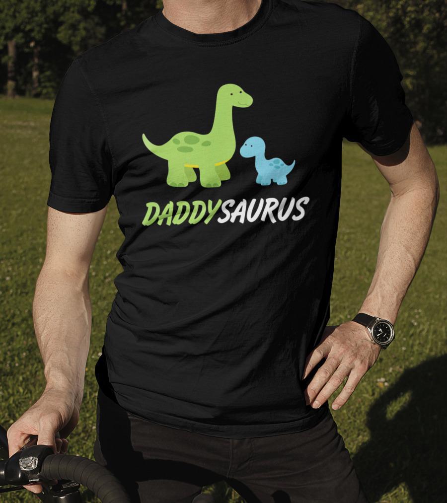 Daddysaurus Cute Sweet Daddy Family With Green Blue Dinosaurs T-Shirt
