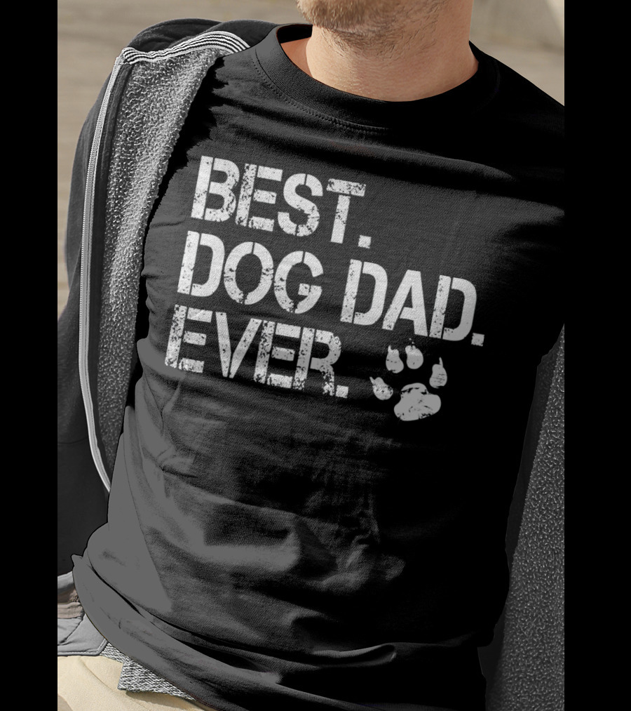 Mens Quote Best Dog Dad Ever With Paw Prints T-Shirt