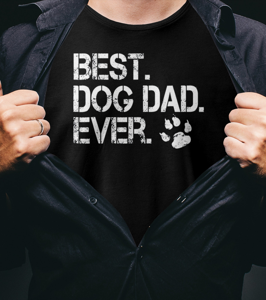 Mens Quote Best Dog Dad Ever With Paw Prints T-Shirt