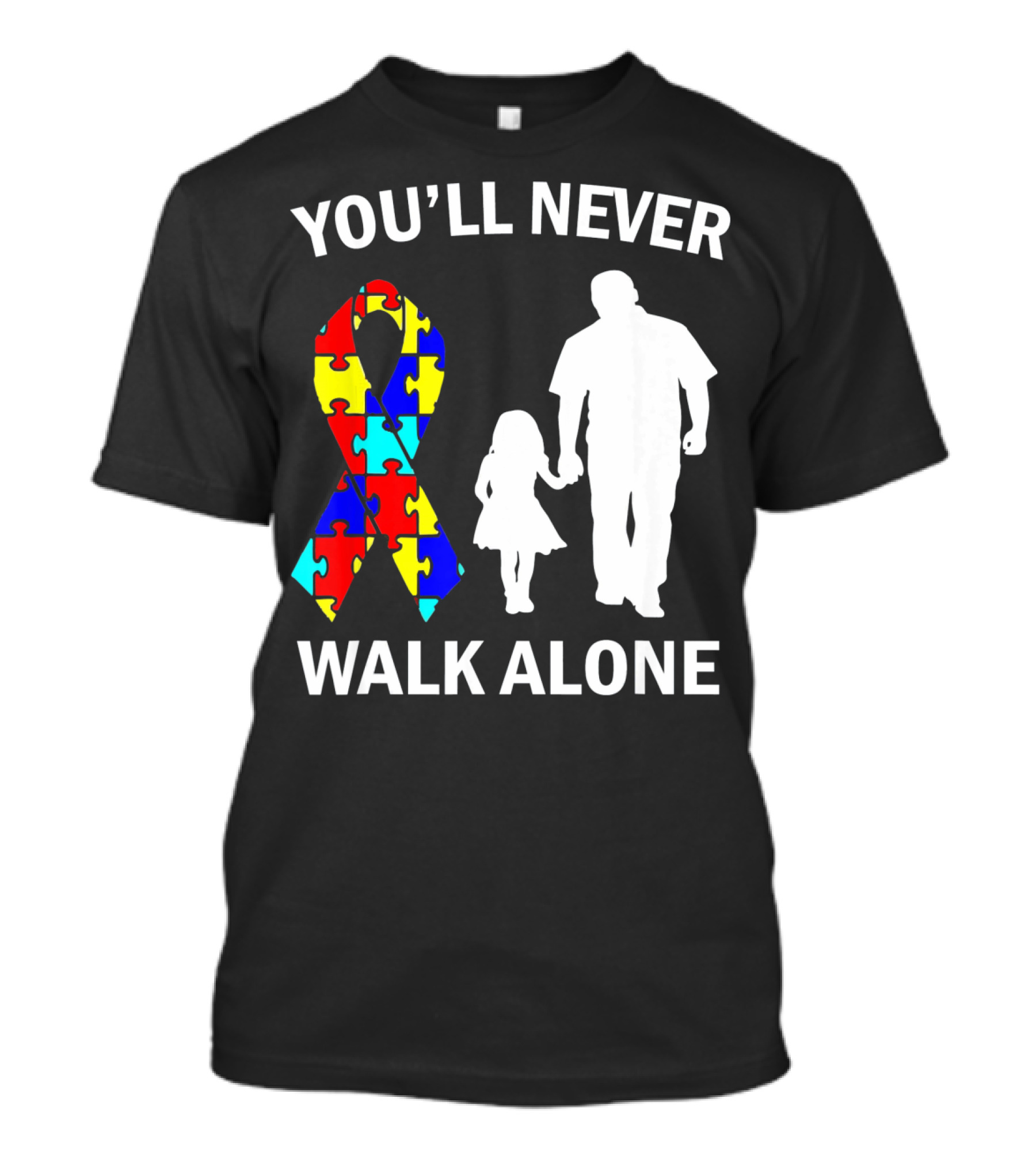 YOU'LL NEVER WALK ALONE Autism Dad And Daughter Puzzle T-Shirt