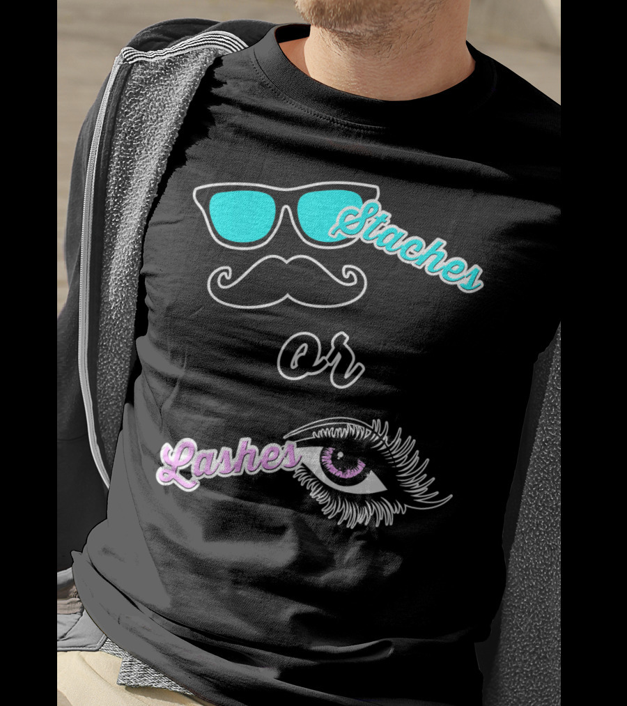 Staches Or Lashes Gender Reveal Sunglasses Mustache Eyelash Eye T-Shirt