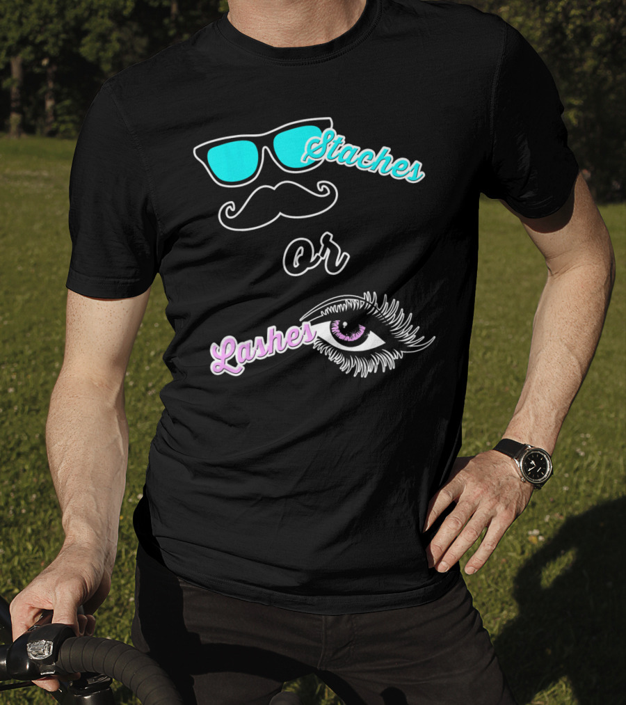 Staches Or Lashes Gender Reveal Sunglasses Mustache Eyelash Eye T-Shirt