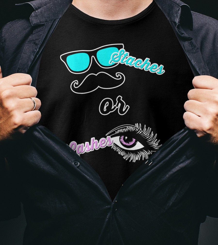 Staches Or Lashes Gender Reveal Sunglasses Mustache Eyelash Eye T-Shirt
