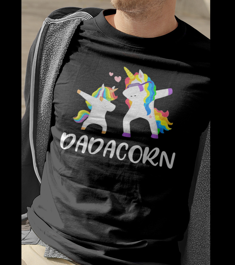 Dadacorn Rainbow Unicorn Daddy And Child Dancing T-Shirt