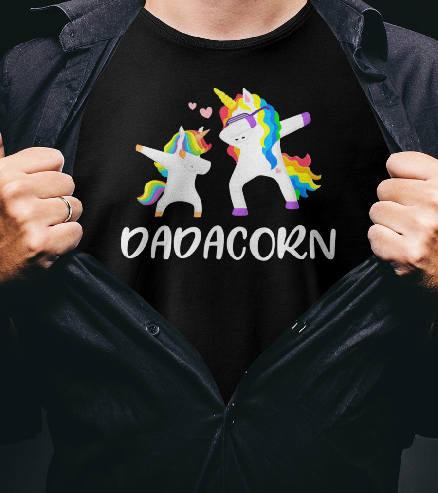 Dadacorn Rainbow Unicorn Daddy And Child Dancing T-Shirt