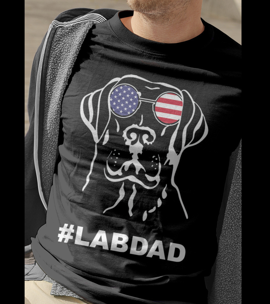 LabDad American Flag Sunglasses Dog T-Shirt