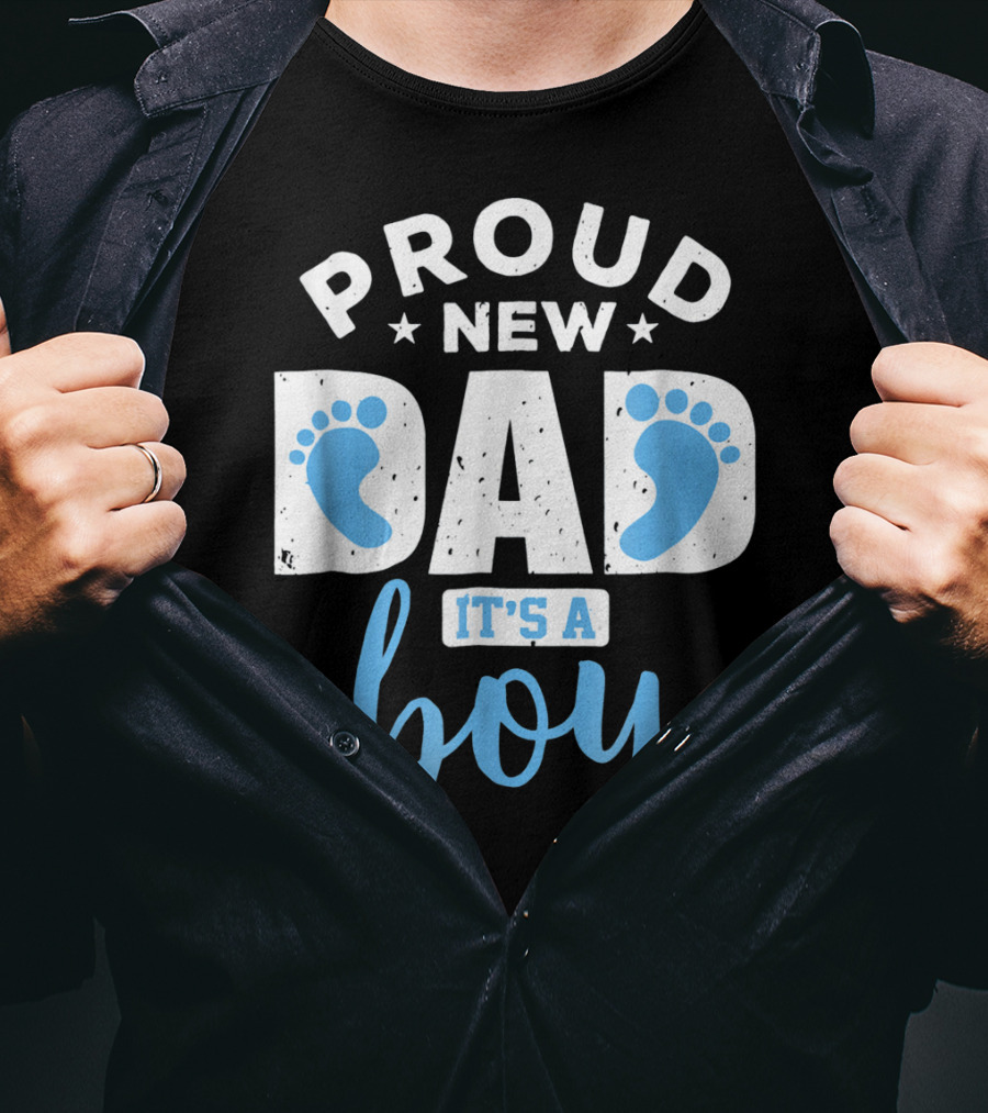 Proud New Dad It's A Boy Blue Footprints T-Shirt