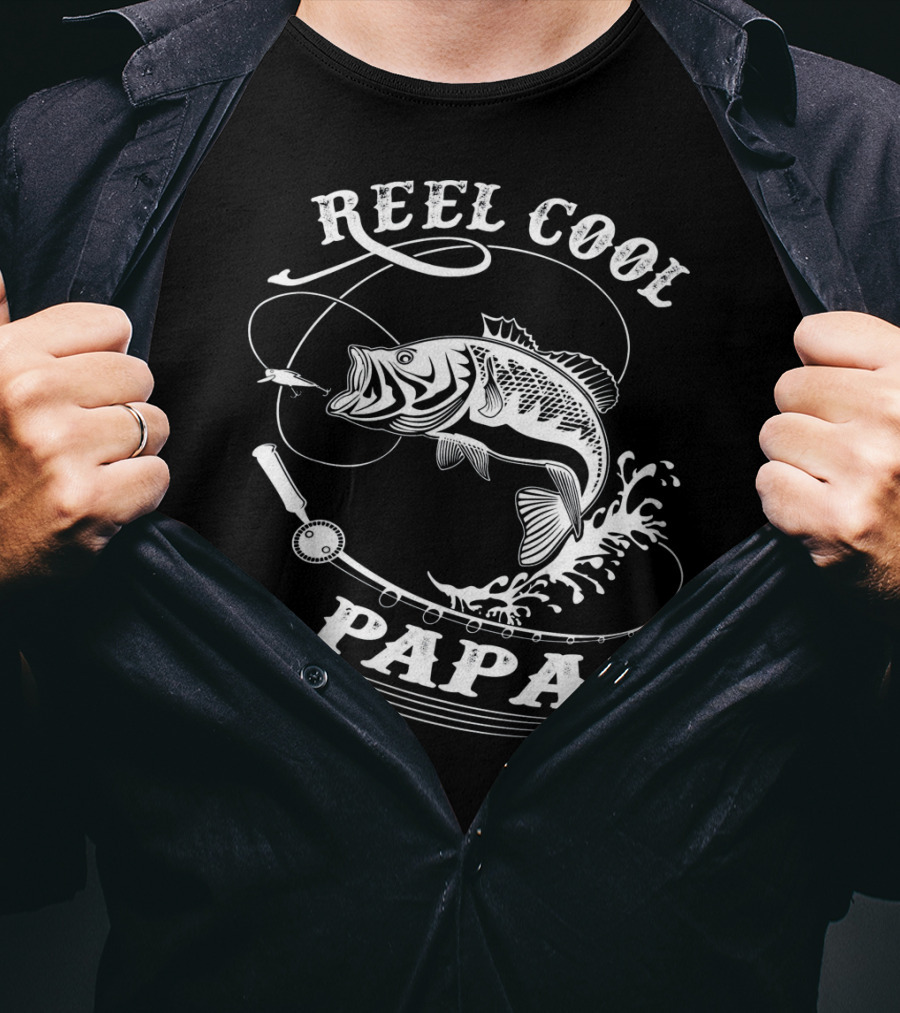 Reel Cool Papa Bass Fishing Rod Splash Enthusiast T-Shirt