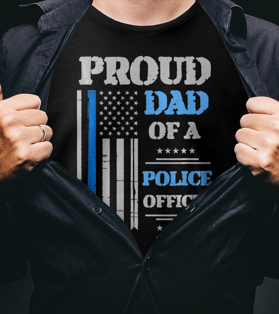 Proud Dad Of A Police Officer Thin Blue Line American Flag Stars T-Shirt