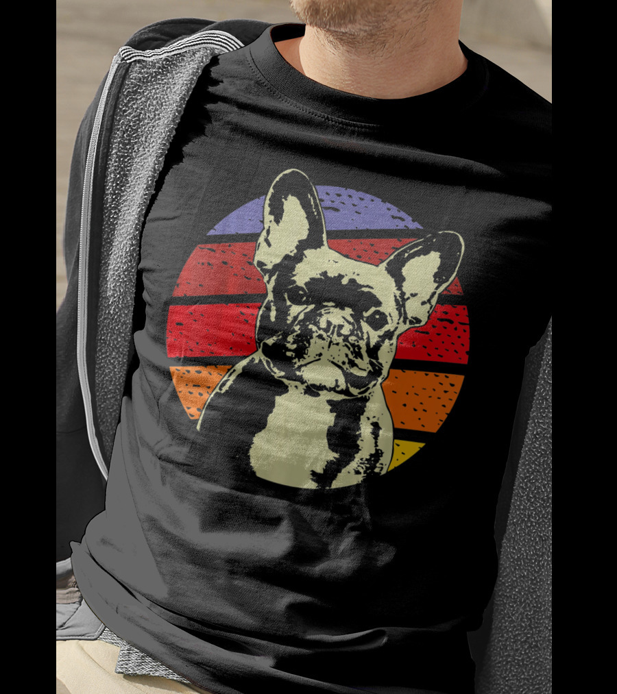 Vintage French Bulldog Dad Retro Colorful Stripes T-Shirt