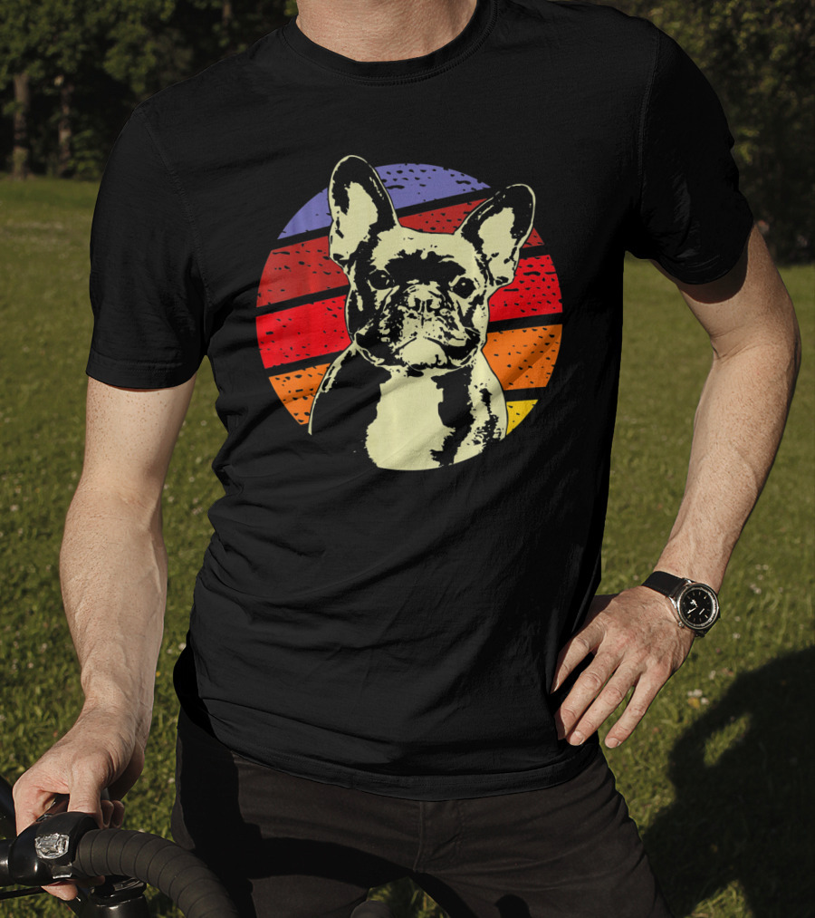 Vintage French Bulldog Dad Retro Colorful Stripes T-Shirt