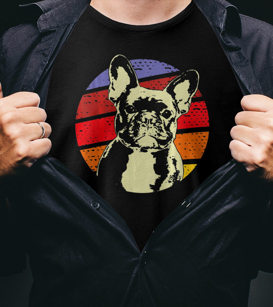 Vintage French Bulldog Dad Retro Colorful Stripes T-Shirt
