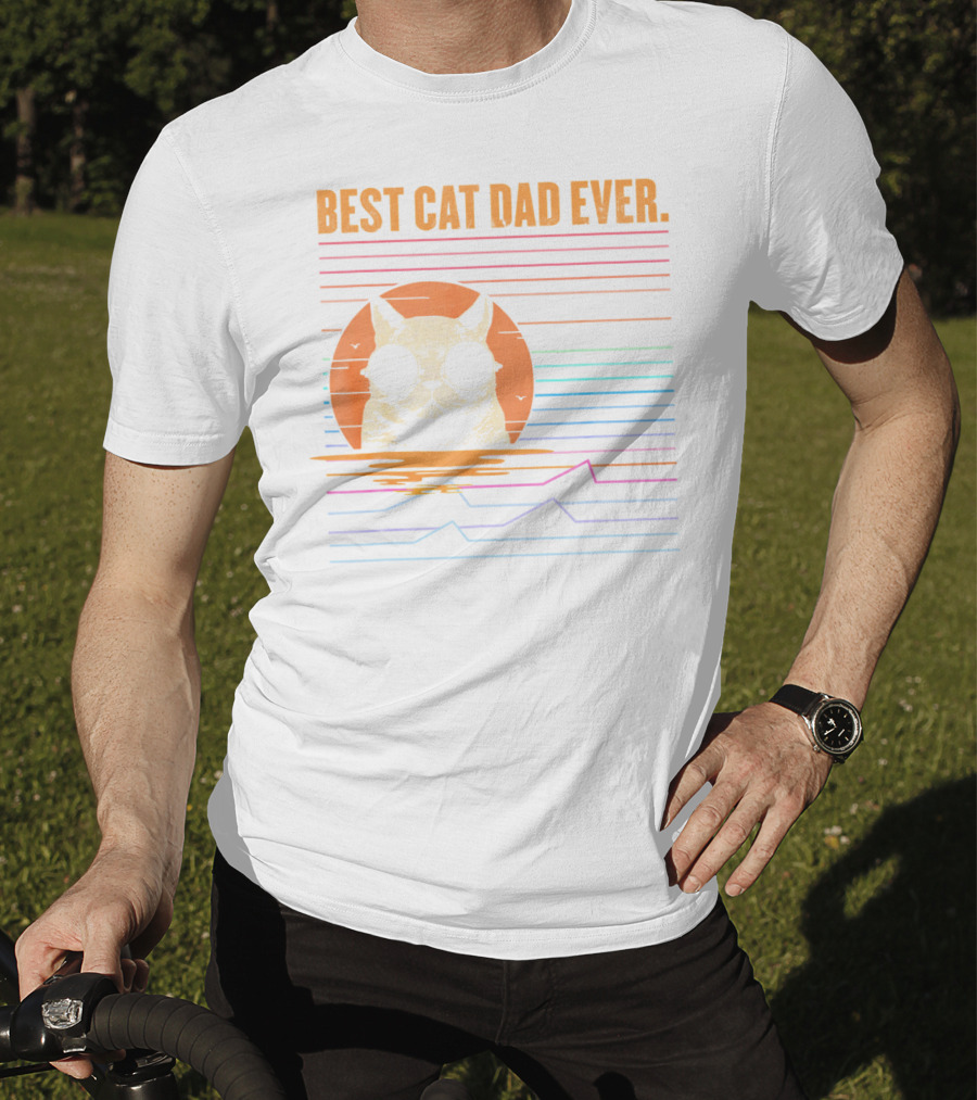 BEST CAT DAD EVER Retro Sunglasses Cat Sunset T-Shirt