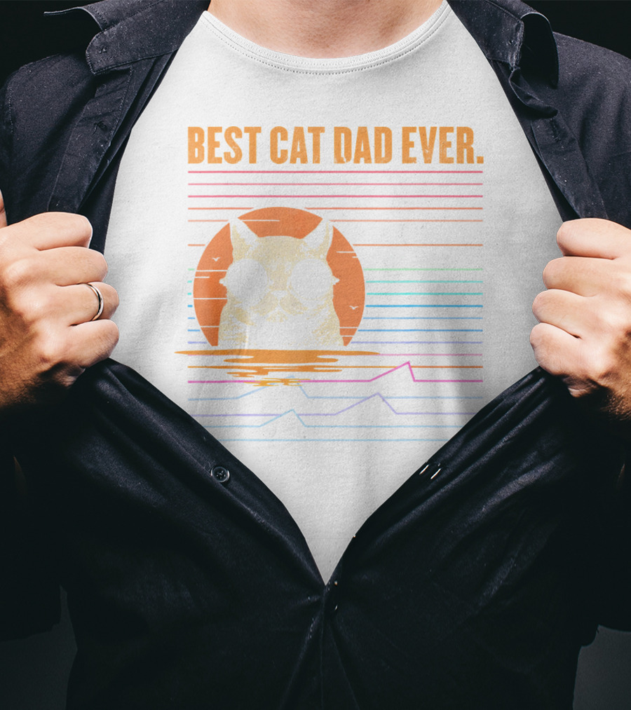 BEST CAT DAD EVER Retro Sunglasses Cat Sunset T-Shirt