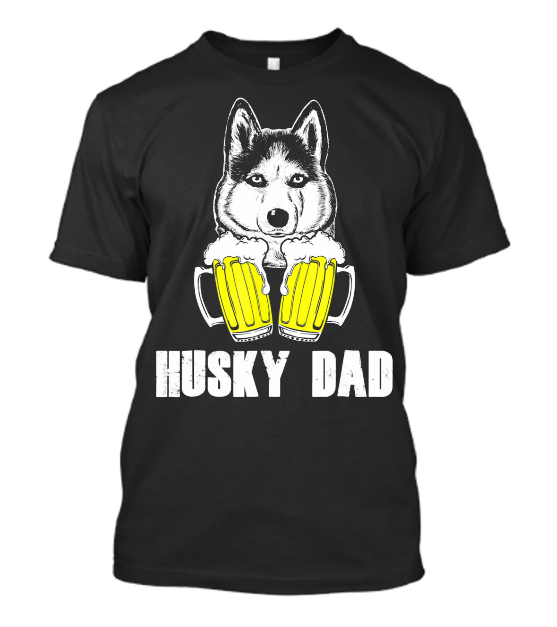 Husky Dad Funny Beer Day With Yellow Beer Mugs T-Shirt