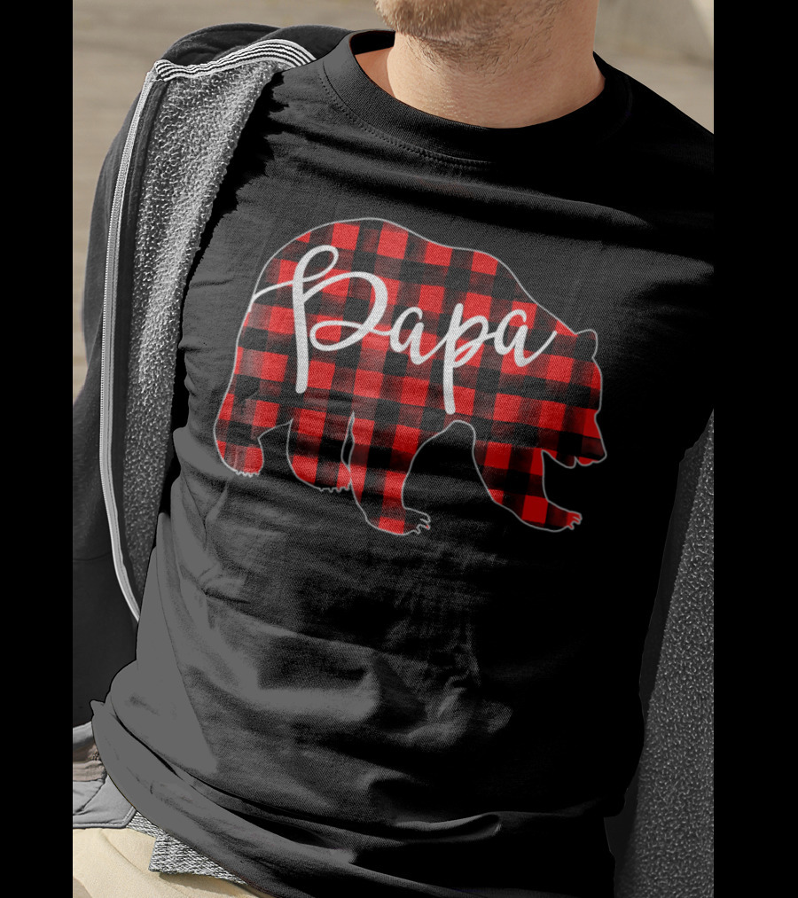 Papa Bear Red Plaid Silhouette Mens T-Shirt