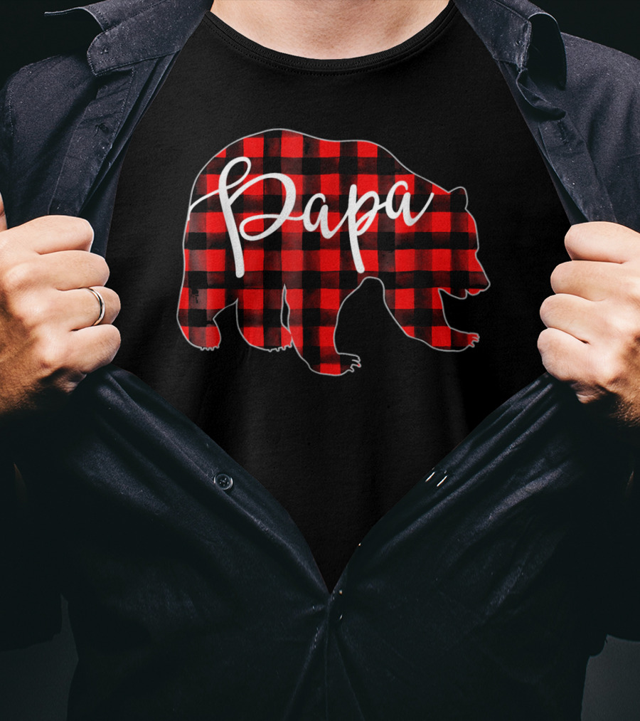 Papa Bear Red Plaid Silhouette Mens T-Shirt
