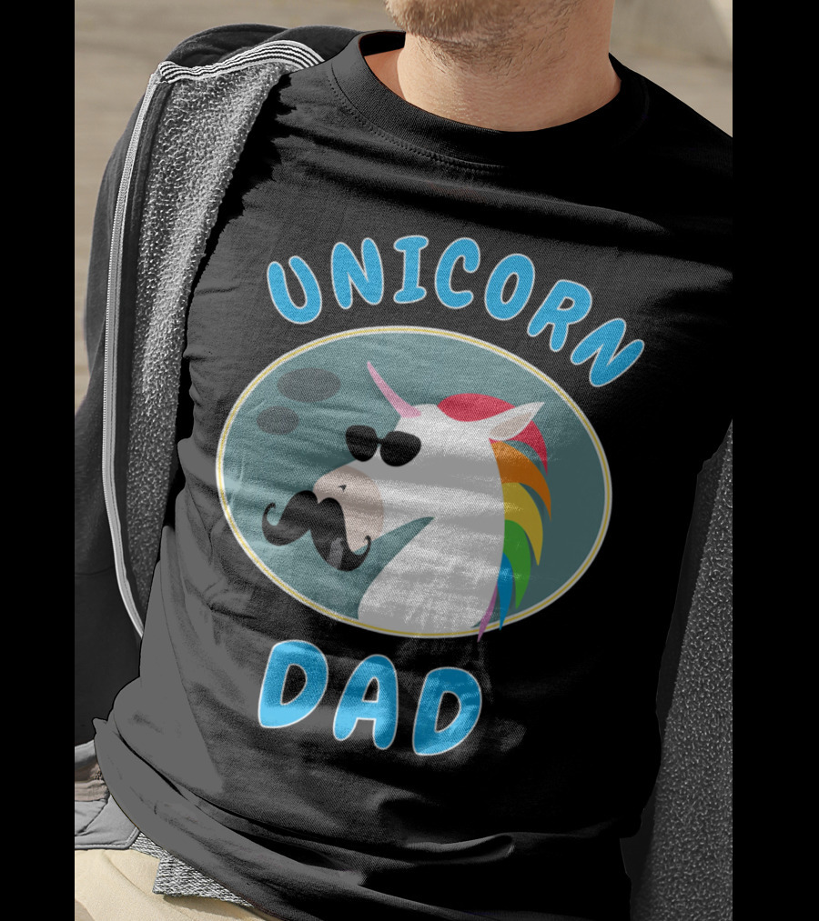 Unicorn Dad Funny Father Rainbow Mustache Sunglasses T-Shirt