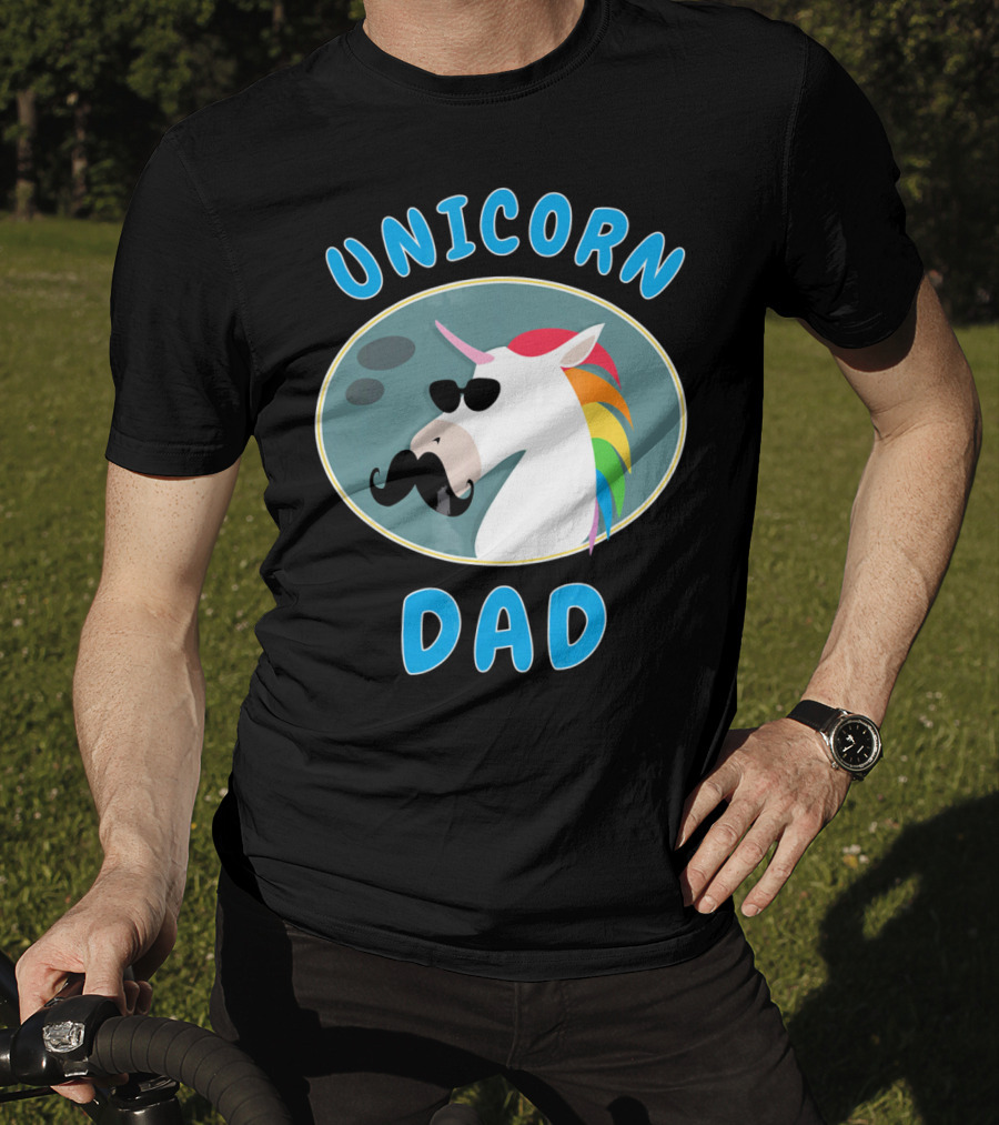 Unicorn Dad Funny Father Rainbow Mustache Sunglasses T-Shirt