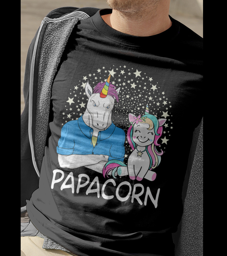 Papacorn Unicorn Dad And Baby Daddy Mens Stars T-Shirt